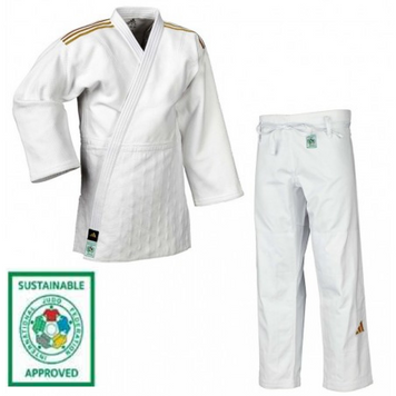 Кімоно для дзюдо Champion III Slim Fit з ліцензією IJF | білий/золоті полоси | ADIDAS J-IJF3 ADIDAS J-IJF3160 фото