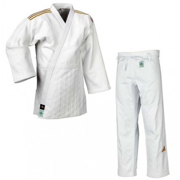 Кімоно для дзюдо Champion III Slim Fit з ліцензією IJF | білий/золоті полоси | ADIDAS J-IJF3 ADIDAS J-IJF3160 фото